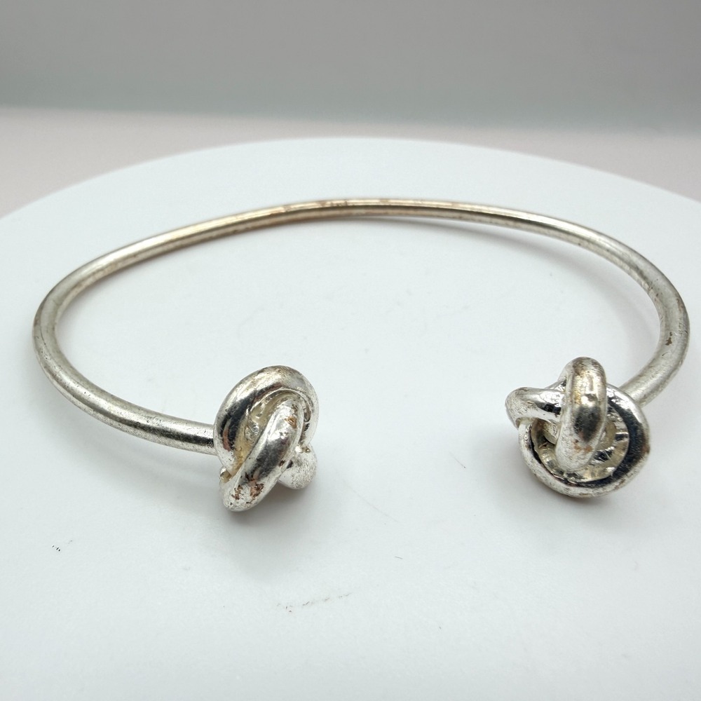 Vintage Silver Tone Love Knot Cuff Bracelet Minimalist Open Bypass
